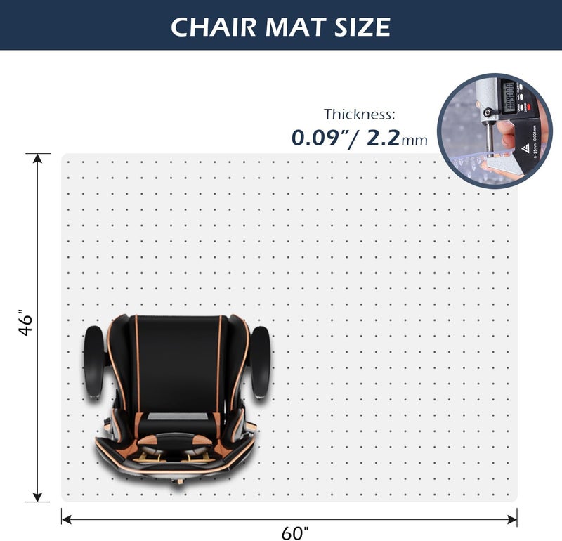SALLOUS Chair Mat for Carpet, 46" x 60" Office Chair Mat for Carpeted Floors, Heavy Duty Vinyl Floor Mat with Grips, Floor Protector Computer Desk Mat for Home Office (Clear, Rectangular) - Image 2